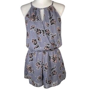 Japna Gray Floral Romper  Halter Neck
NWT
Empire Waist Sleeveless Short
Romper